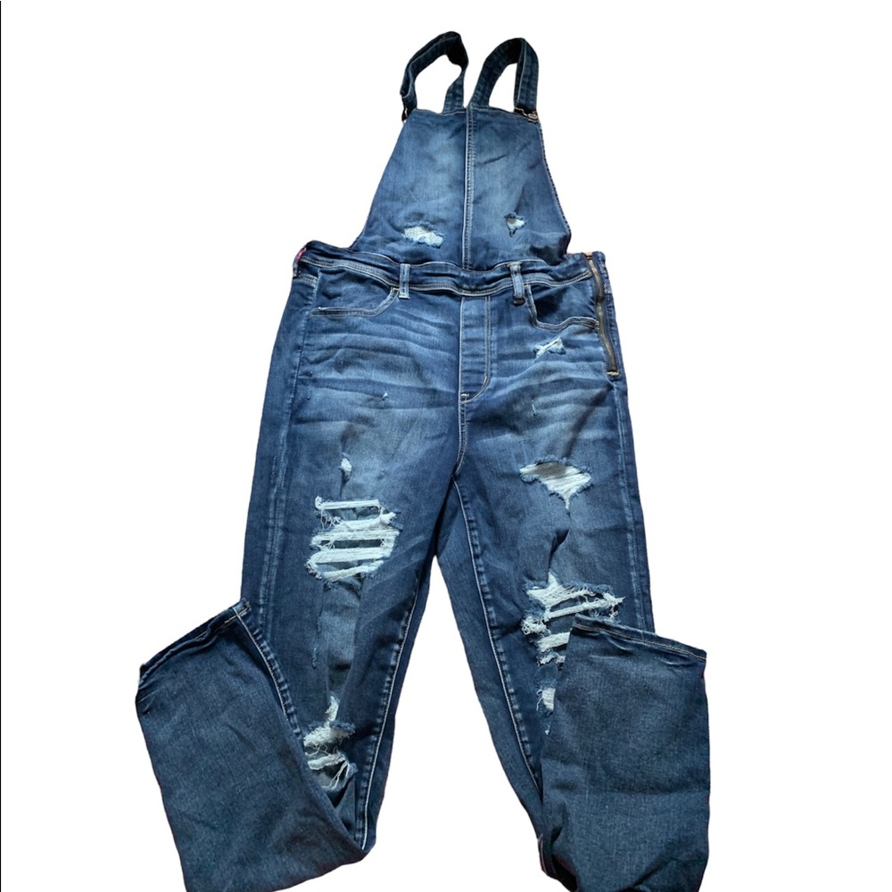 American Eagle Medium Wash Distressed Demin Jean Overalls